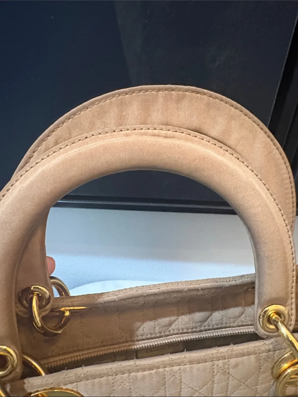 Dior Beige Quilted Top-Handle Satchel with Gold Hardware